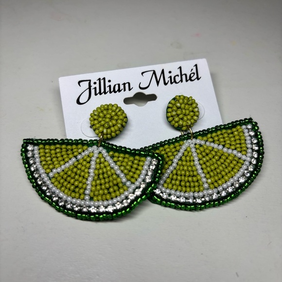 Jillian Michél Lime Slice wedge Fruit Summer Beaded Earrings NWT - Picture 1 of 3